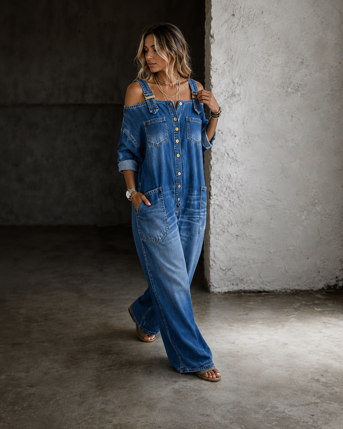 Valeria – Mono vaquero oversize con botones
