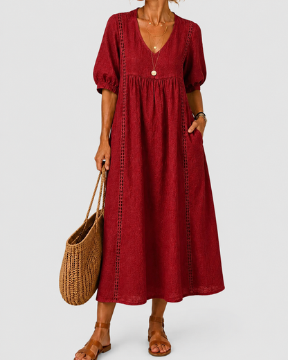 Cayetana – Vestido midi de lino y algodón con encaje