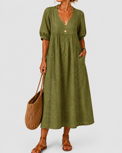 Cayetana – Vestido midi de lino y algodón con encaje