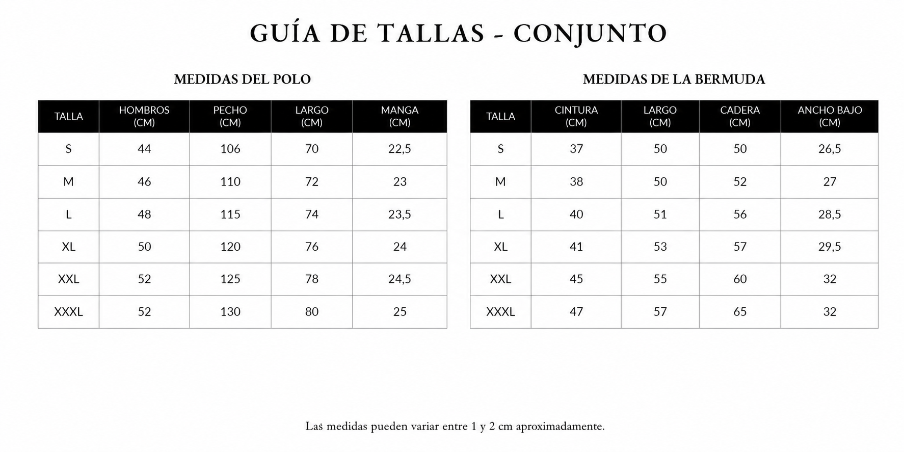 Guía de tallas Bruno – Conjunto polo y bermuda de verano