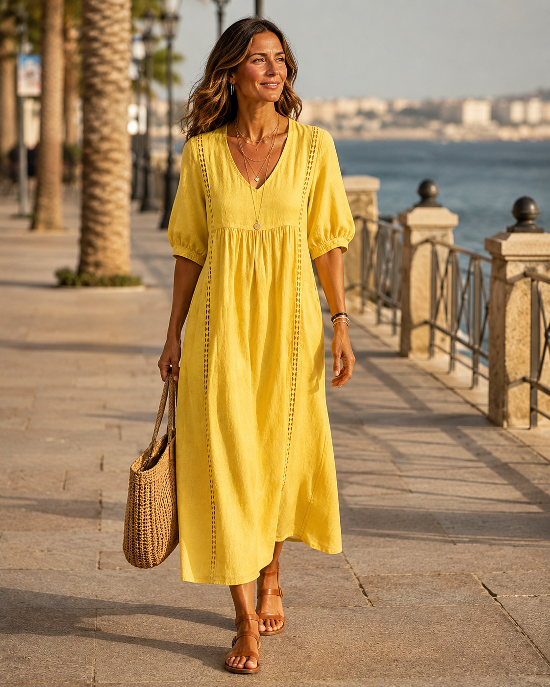 Cayetana – Vestido midi de lino y algodón con encaje