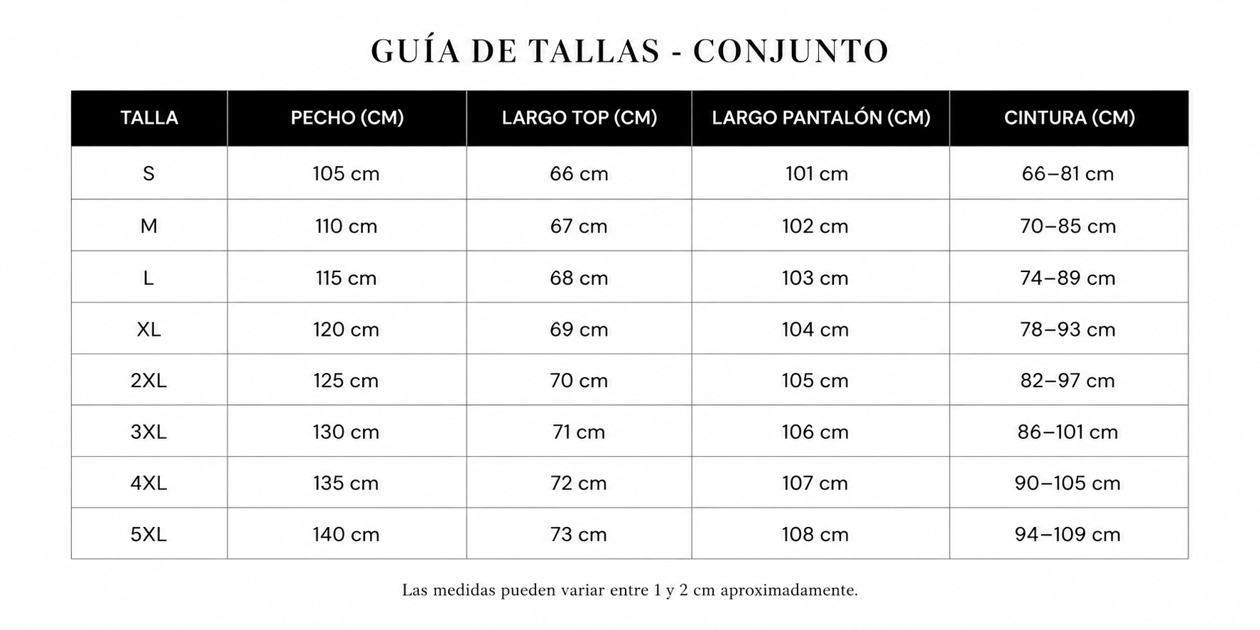 Guía de tallas Maribel – Conjunto fluido de lino