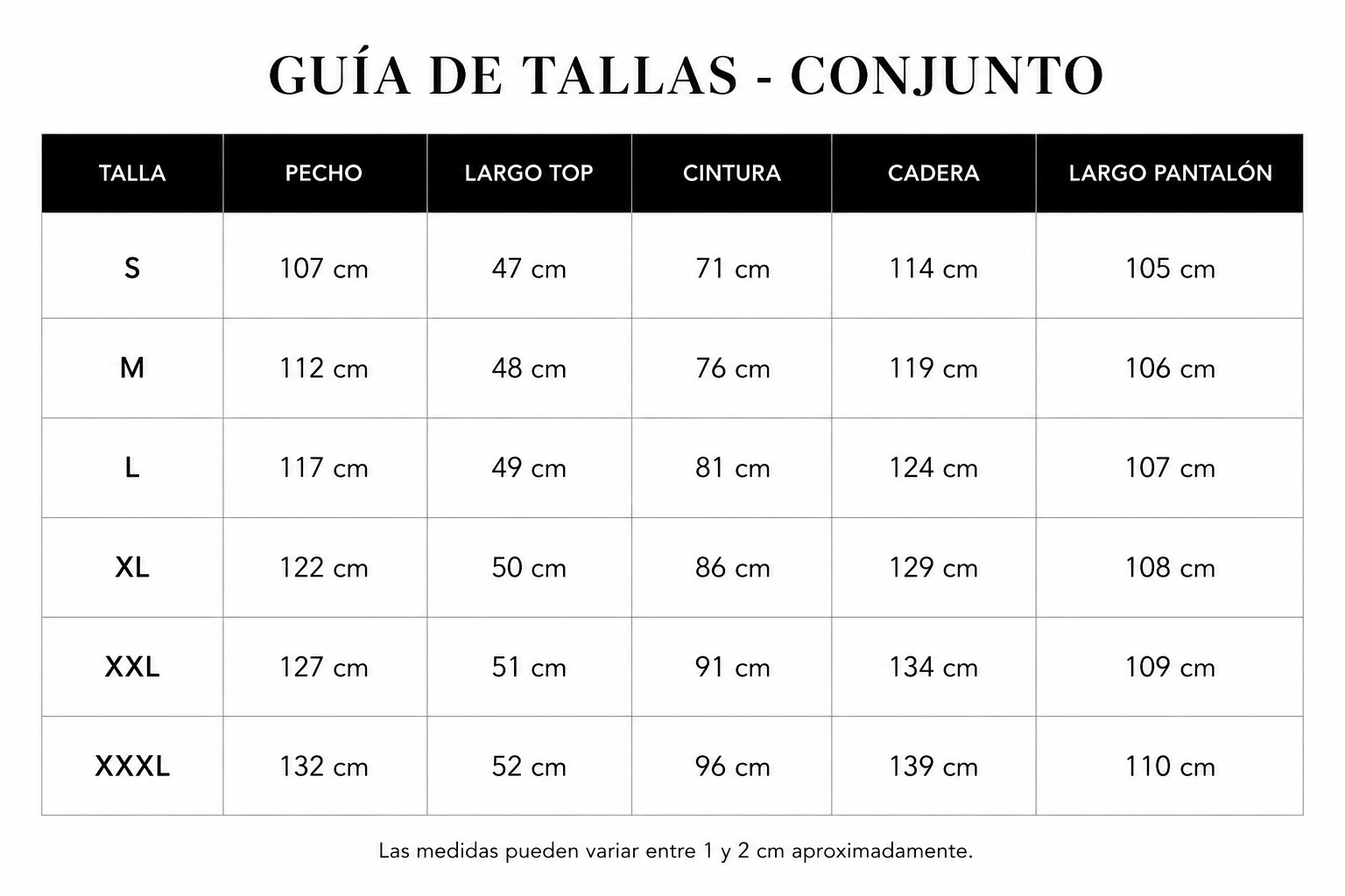 Guía de tallas Marta - Conjunto bordado de algodón