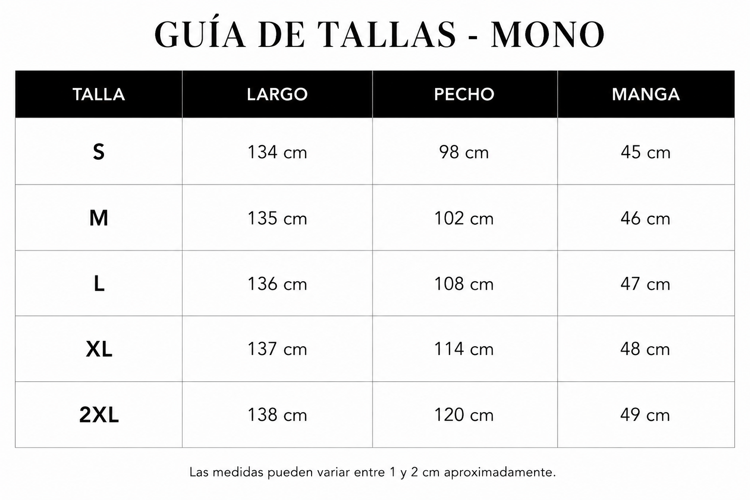 Guía de tallas Elena – Mono fluido de pierna ancha
