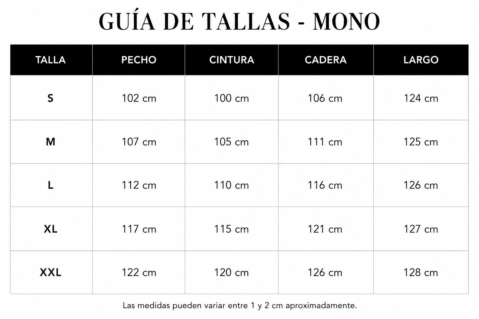 Guía de tallas Valeria – Mono vaquero oversize con botones