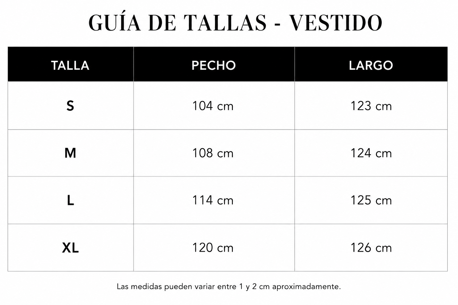Guía de tallas Lara - Vestido camisa oversize