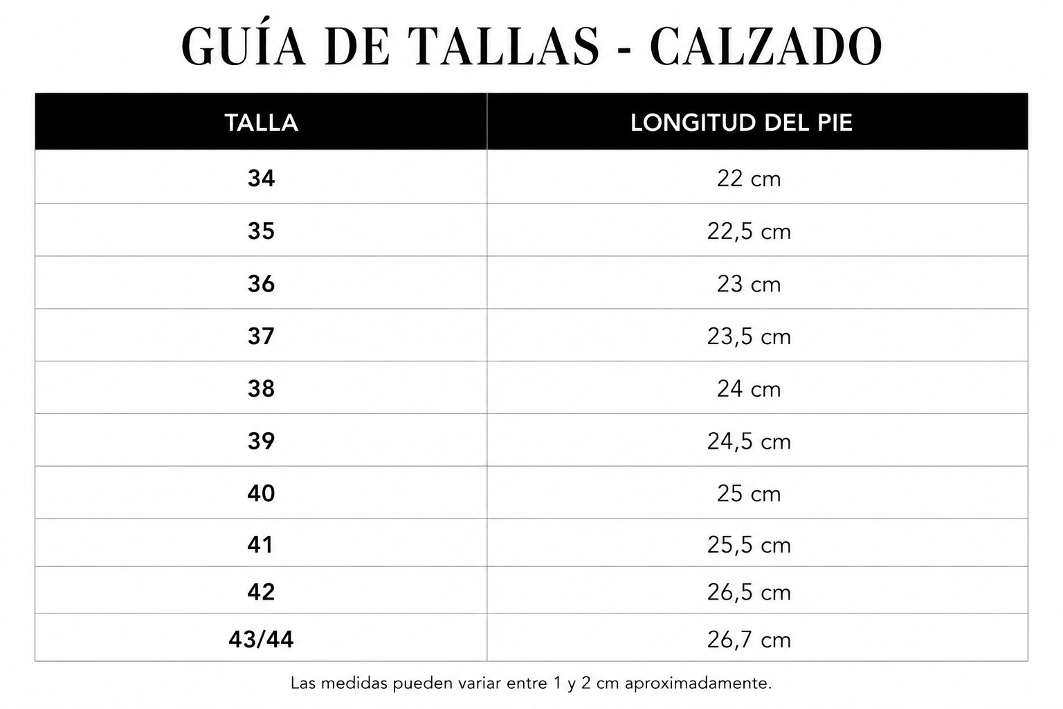 Guía de tallas Carla – Sandalias de confort veraniegas