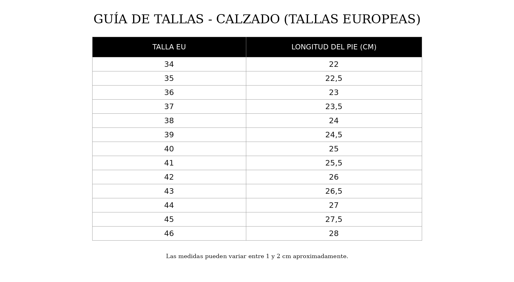 Guía de tallas Marta – Sandalias con punta abierta