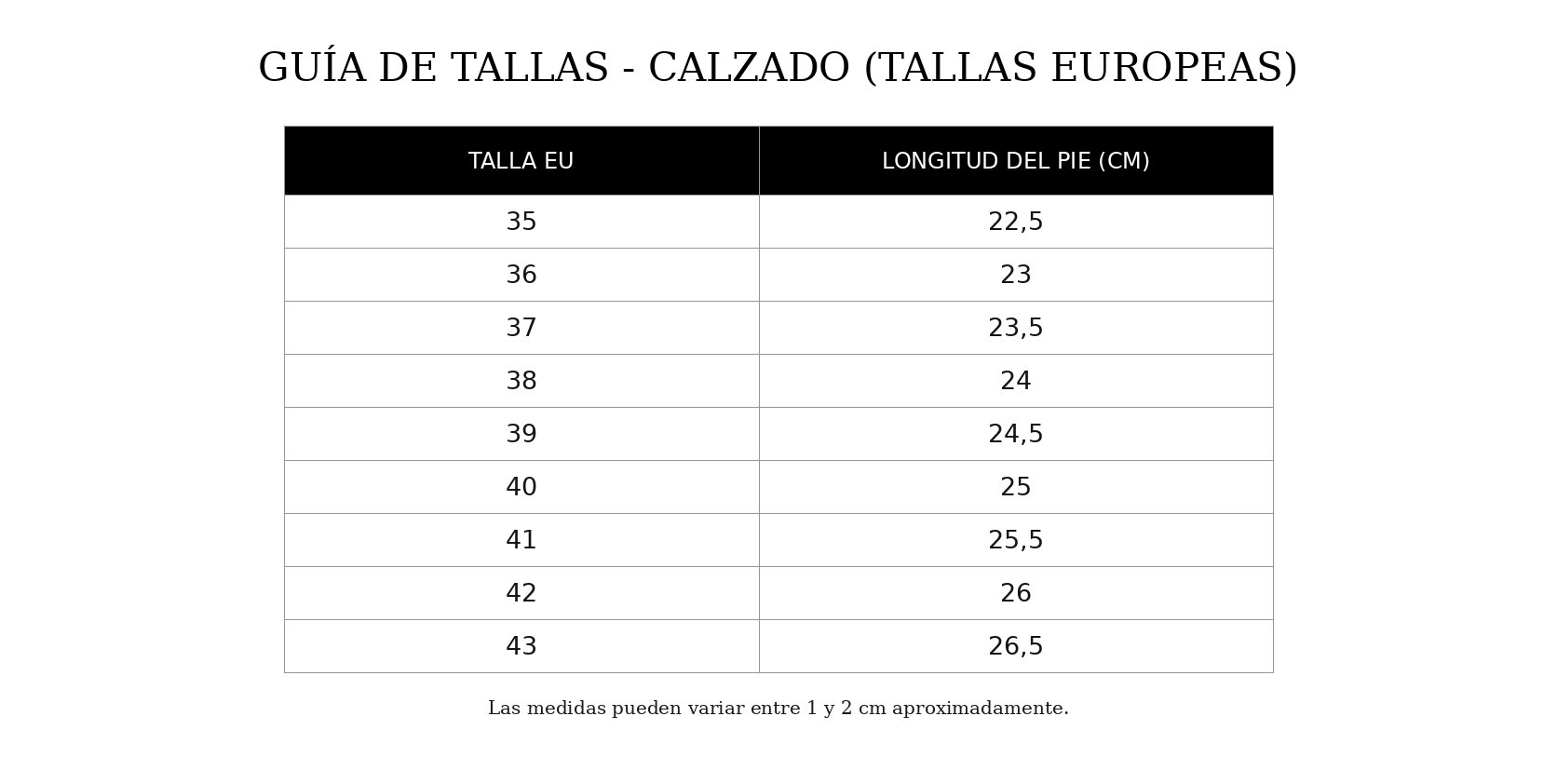 Guía de tallas Mónica – Sandalias de cuña de esparto con cierre ajustable