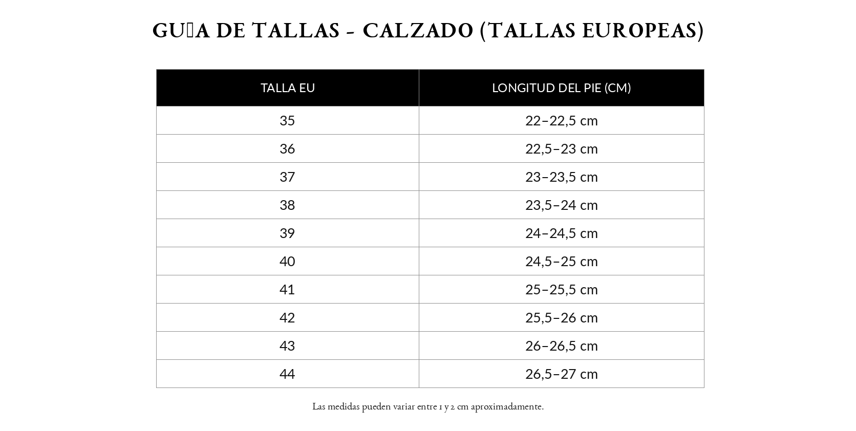 Guía de tallas Isabel – Sandalias confort con soporte
