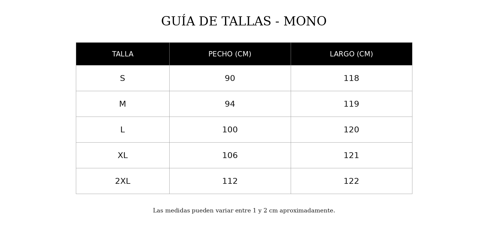 Guía de tallas Catalina – Mono largo de caída elegante