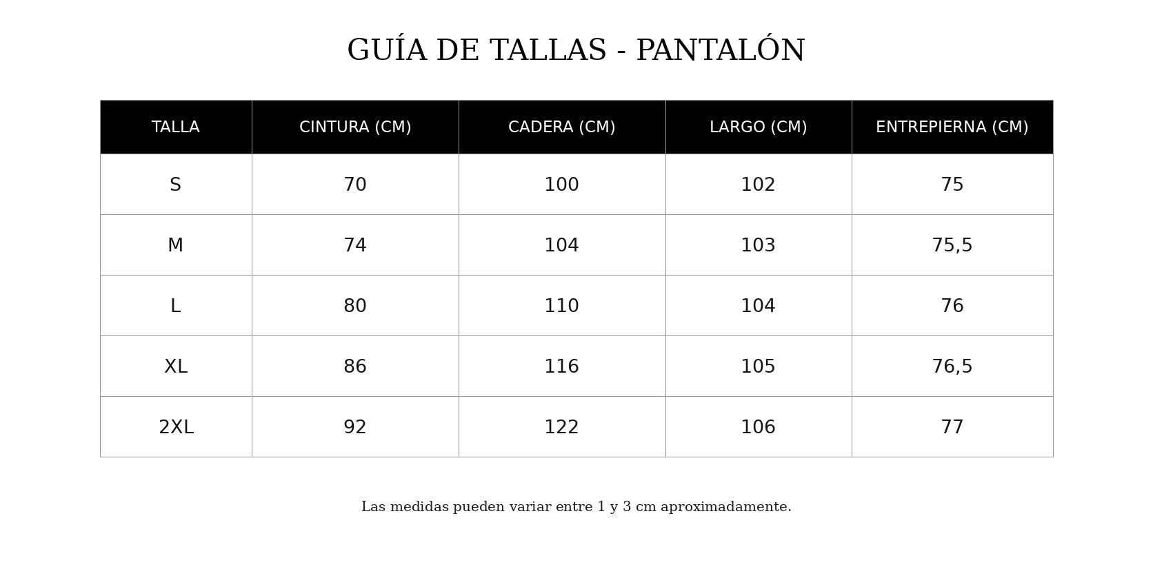 Guía de tallas Teresa – Pantalón de pana de pierna ancha