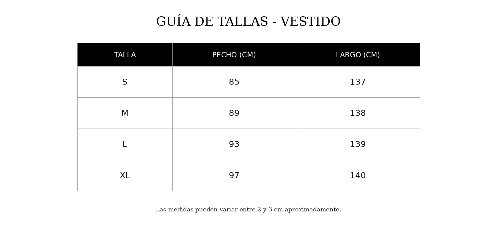 Guía de tallas Evelyn – Vestido largo de caída fluida